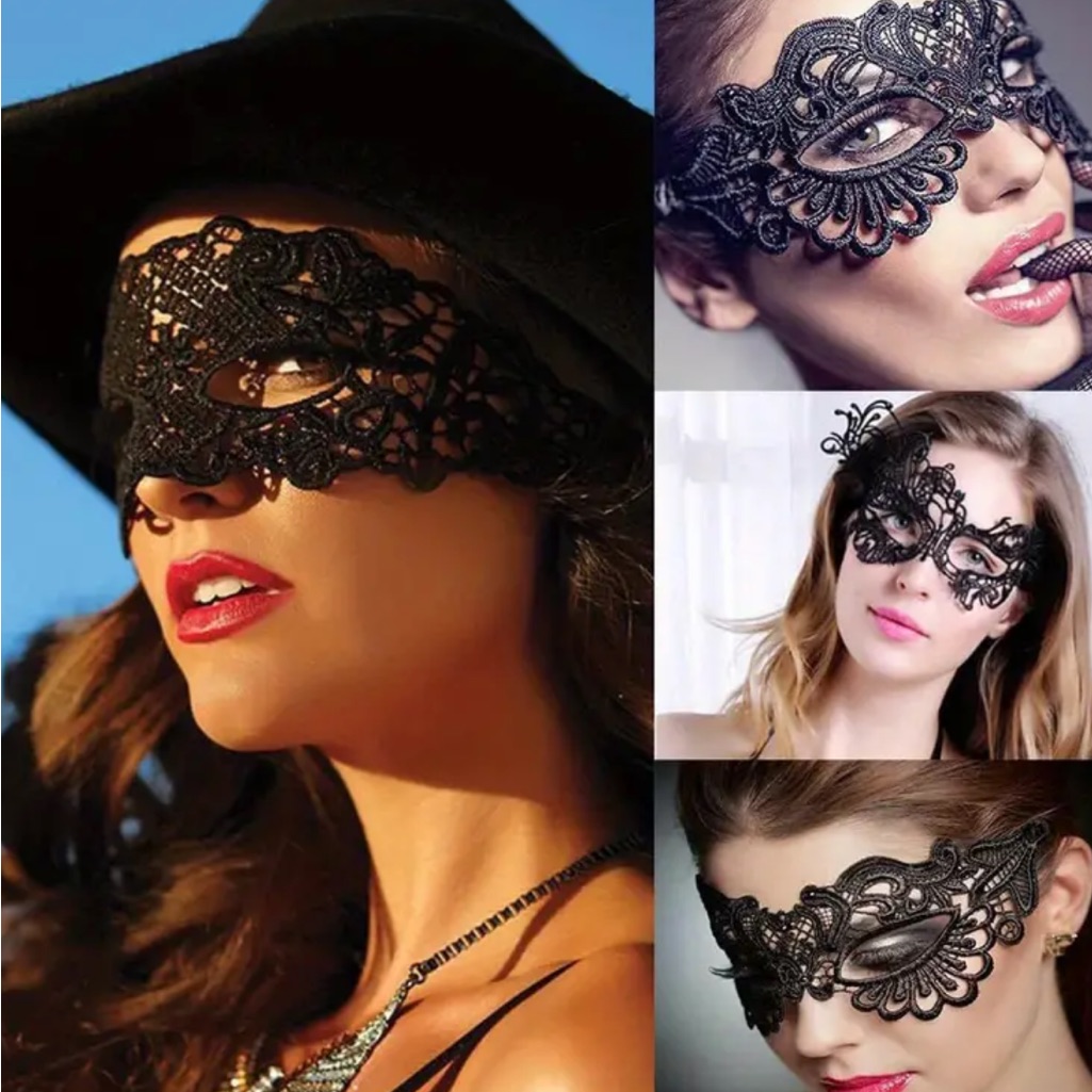 Black Lace Mask Set ~ 4 Pieces
